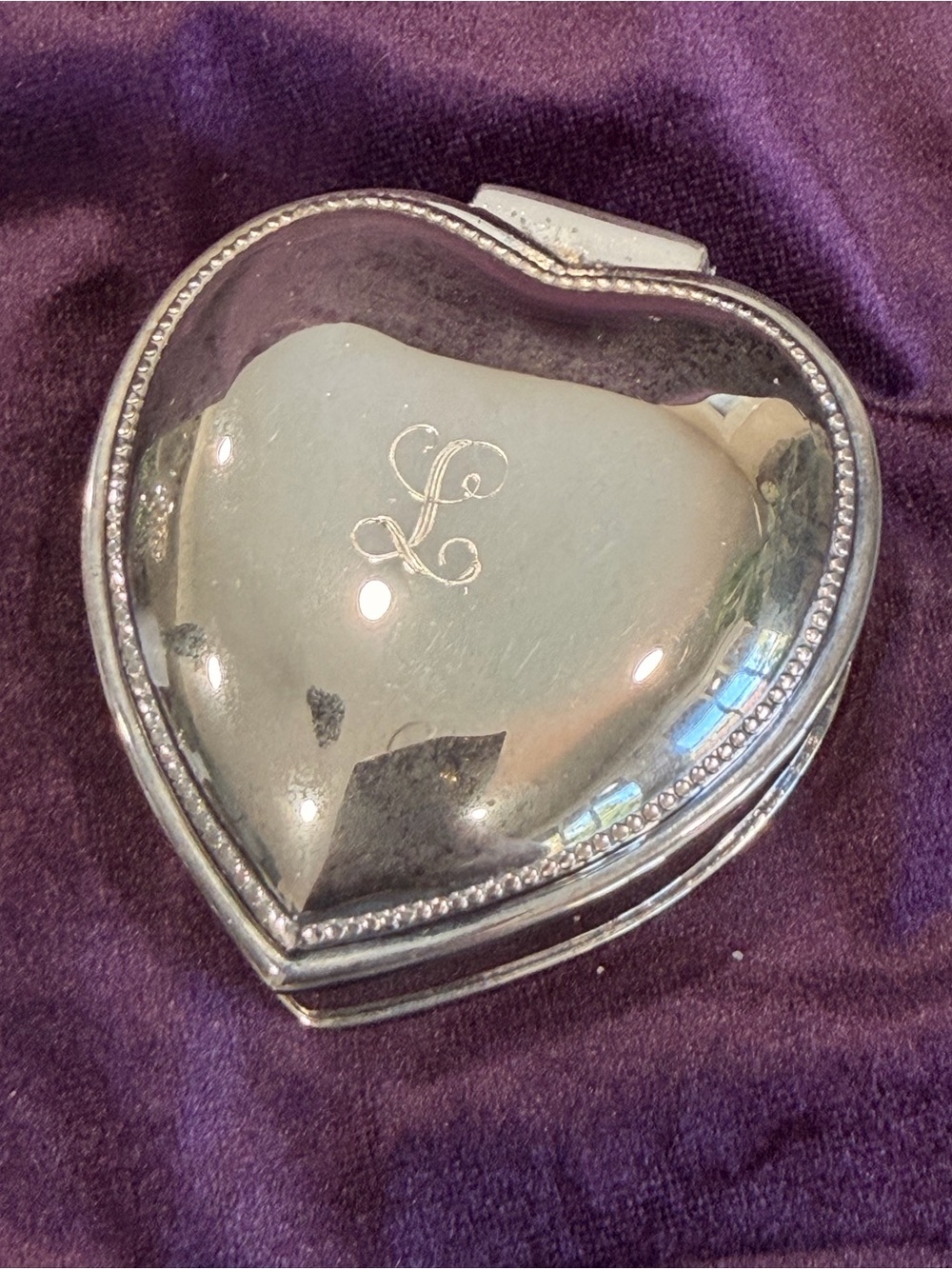 Classic Heart-Shaped Jewelry Box in Silver with Monogram